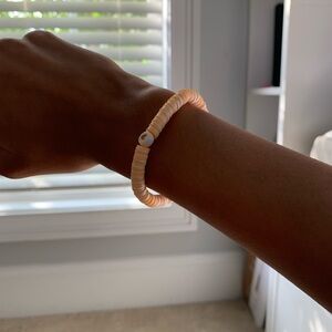 Handmade orange Creamsicle theme, clay bead bracelet with the orange heart charm